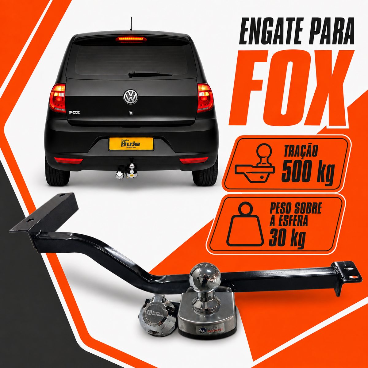 Engate para Fox: tração de 500 kg e peso sobre a esfera de 30 kg